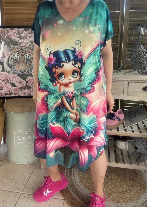 Robe courte ou tunique longue multicolore Betty Boop Butterfly du 42 au 52
