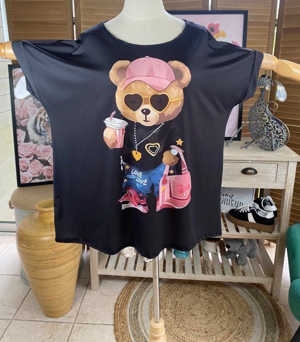 Top ample noir Teddy Bear Ourson Fashion Victim du 38 au 50 