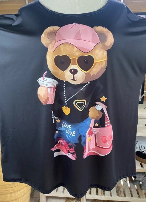 Top ample noir Teddy Bear Ourson Fashion Victim du 38 au 50 
