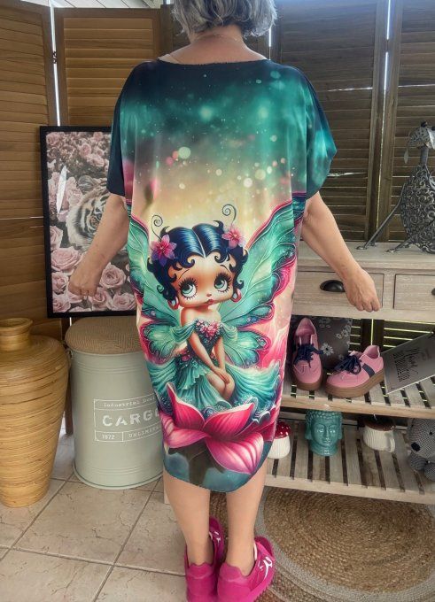 Robe courte ou tunique longue multicolore Betty Boop Butterfly du 42 au 52