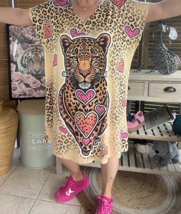 Robe courte ou tunique longue Le Léopard aux Coeurs du 42 au 52  