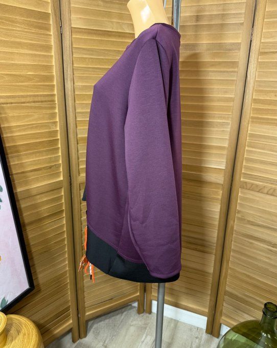 Sweat trapèze asymétrique Prune et noir + porte-clés Grigri Teckel du 40 au 52
