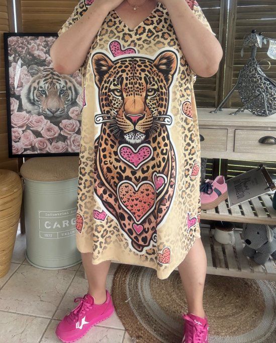 Robe courte ou tunique longue Le Léopard aux Coeurs du 42 au 52  