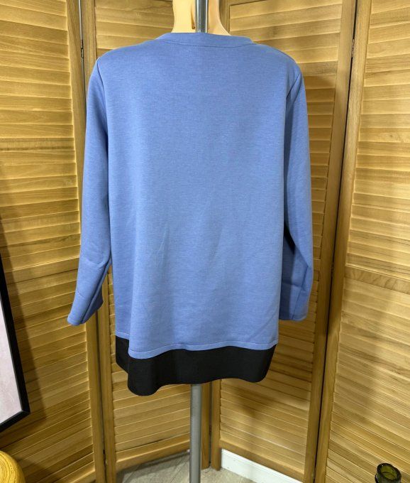 Sweat trapèze asymétrique Bleu Stone et noir + porte-clés Grigri Teckel du 40 au 52