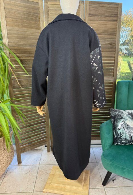 Manteau sans laine long & ample noir Glam Betty Boop du 40 au 50/52 et même +