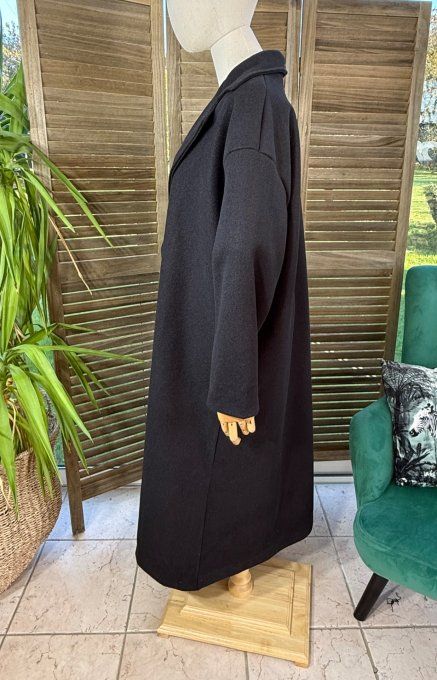 Manteau sans laine long & ample noir Glam Betty Boop du 40 au 50/52 et même +