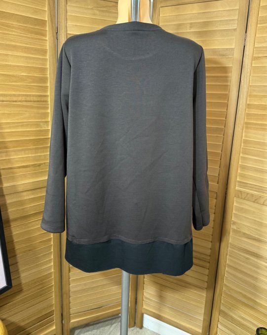 Sweat trapèze asymétrique chocolat et noir + porte-clés Grigri Teckel du 40 au 52