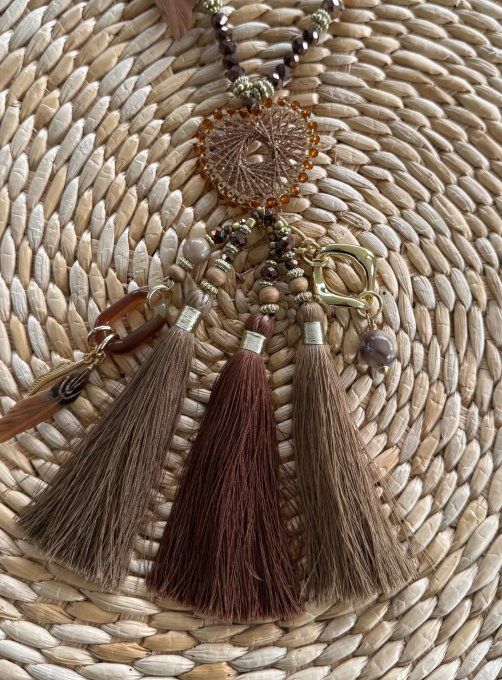 Sautoir camaïeu de marrons & chocolat perles verre pendentif coeur qualité +++