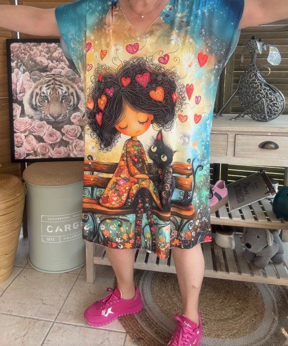 Robe courte ou tunique longue La Fillette et son chat du 42 au 52 
