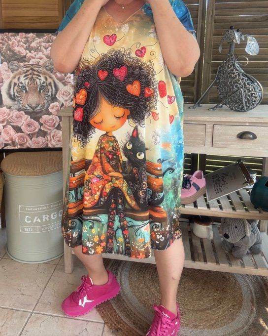 Robe courte ou tunique longue La Fillette et son chat du 42 au 52 