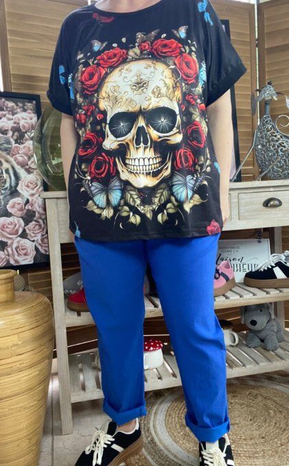 Top ample noir Mexican Skulls & Red Roses du 38 au 48/50