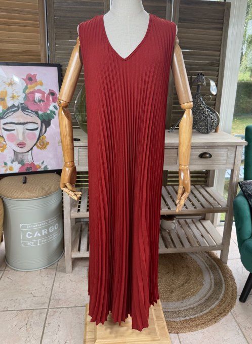 Robe longue ample plissée rouille du 38 au 48/50