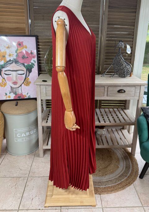 Robe longue ample plissée rouille du 38 au 48/50