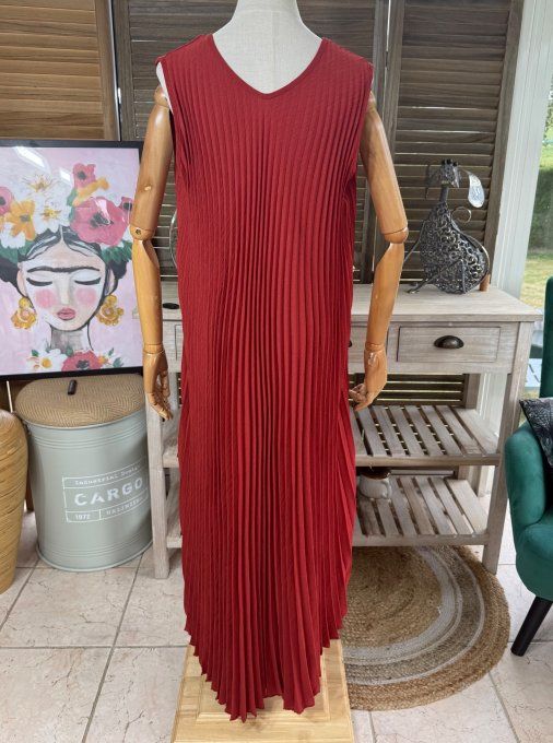 Robe longue ample plissée rouille du 38 au 48/50