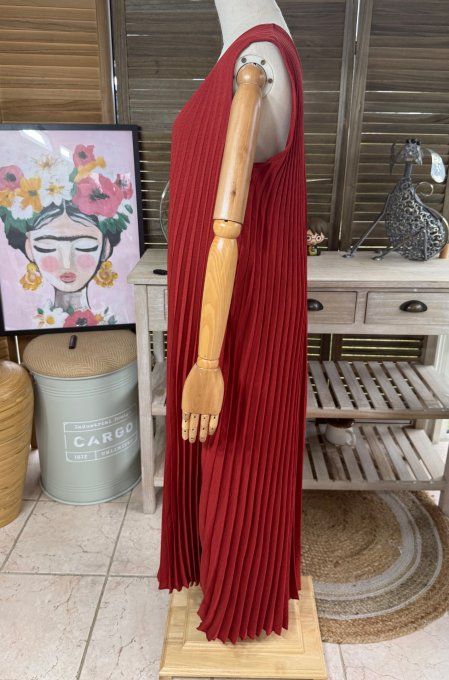 Robe longue ample plissée rouille du 38 au 48/50