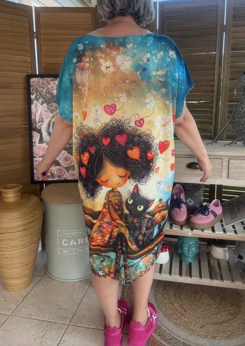Robe courte ou tunique longue La Fillette et son chat du 42 au 52 