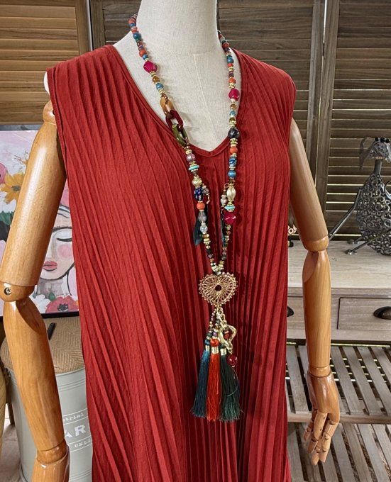 Sautoir camaïeu couleurs automnales perles verre pendentif coeur qualité +++