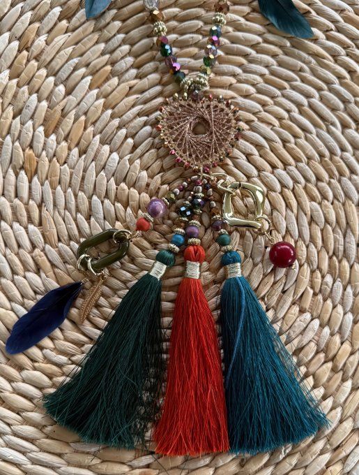 Sautoir camaïeu couleurs automnales perles verre pendentif coeur qualité +++