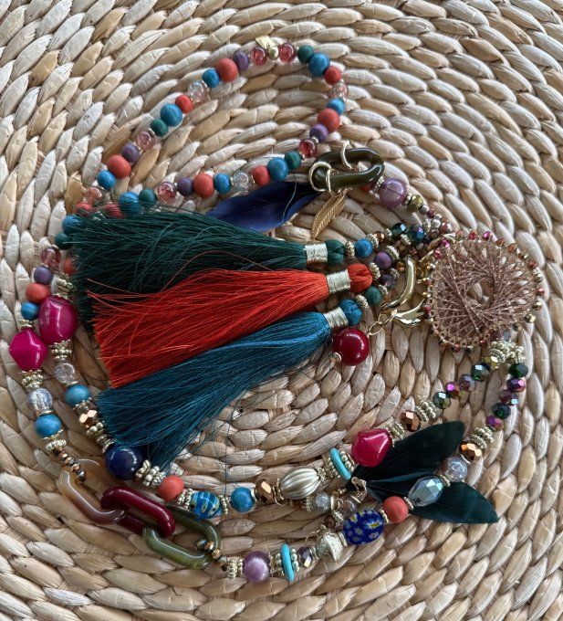 Sautoir camaïeu couleurs automnales perles verre pendentif coeur qualité +++
