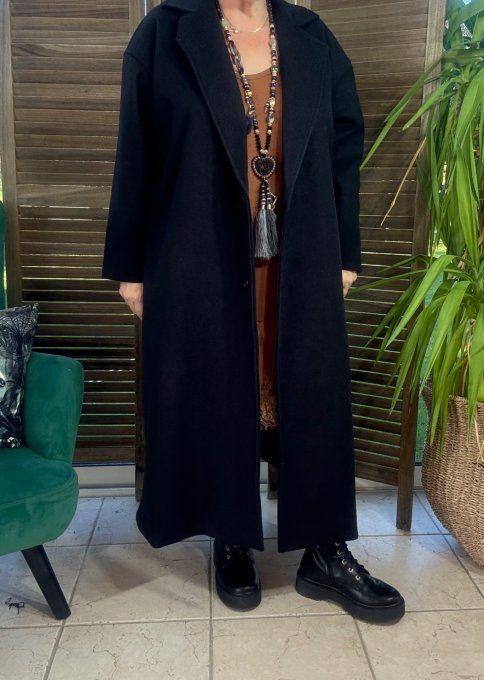 Manteau sans laine long & ample noir du 40 au 50/52 et même +