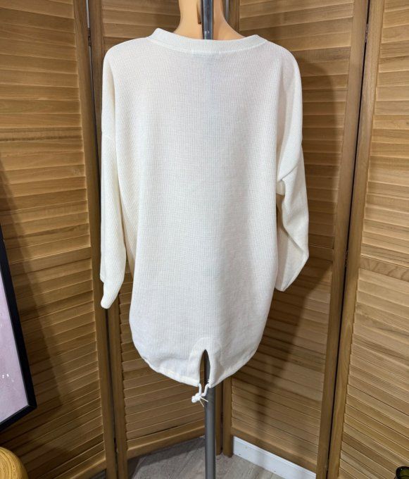 Sweat satiné et velours crème Les Fillettes et le Chat Blanc du 40 au 50 