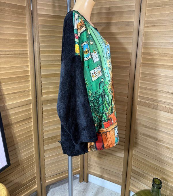 Sweat satiné et velours noir La Fillette rêveuse du 40 au 50  