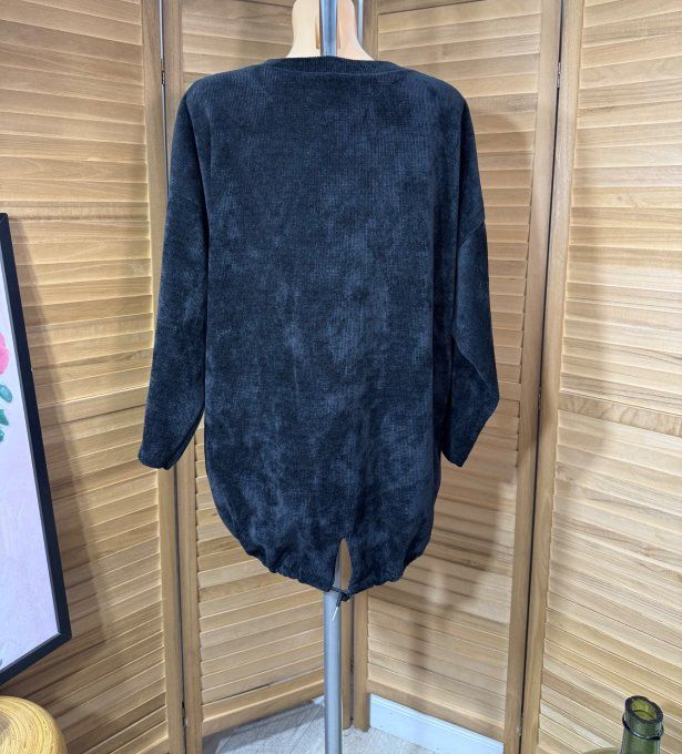 Sweat satiné et velours noir La Fillette rêveuse du 40 au 50  
