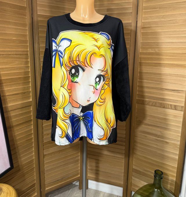 Sweat satiné et velours noir Au Pays de Candy Nostalgie du 40 au 50 