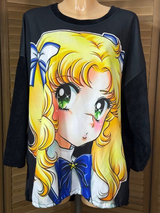 Sweat satiné et velours noir Au Pays de Candy Nostalgie du 40 au 50 