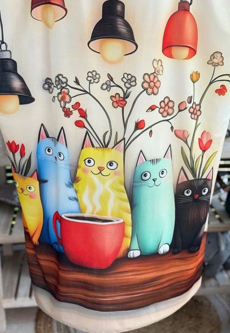Robe courte ou tunique longue multicolore L'adorable Famille Chats du 42 au 52  