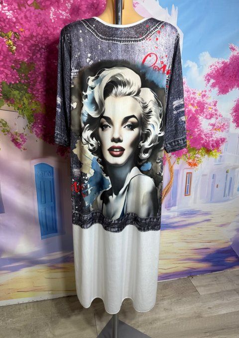 Robe longue blanche et effet jeans bleu brut délavé Marylin Monroe du 40 au 50/52 