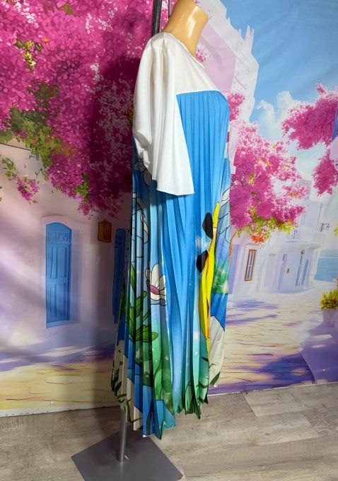 Robe mi-longue plissée blanche Alice au Pays des Merveilles du 40 au 52