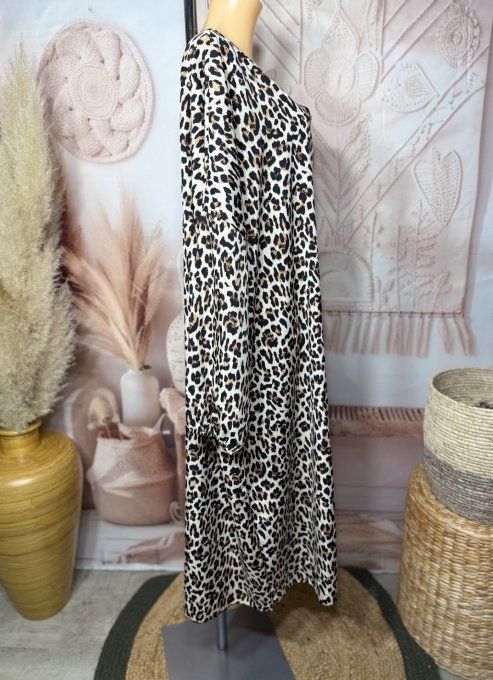 Robe longue oversize Léopard caramel beige noir du 42 au 52  