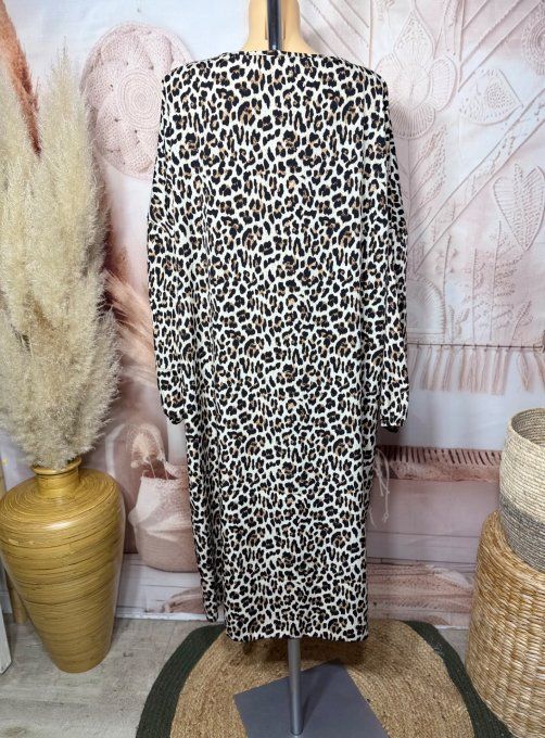 Robe longue oversize Léopard caramel beige noir du 42 au 52  