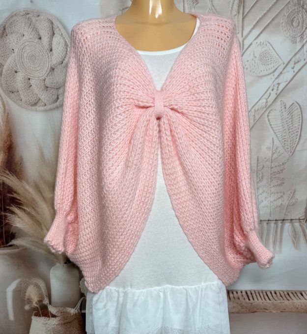 Pull ample façon Papillon manches chauve-souris rose poudré douceur +++ du 42 au 58/60