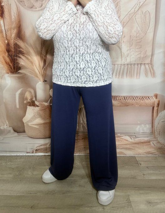 pantalon Palazzo marine fluide taille élastiquée confort +++ du 40 au 50  