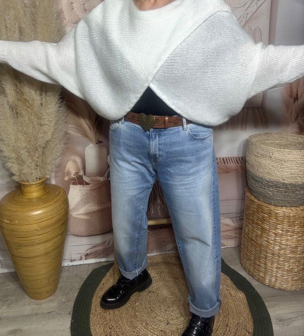 Pull court croisé blanc douceur +++ (du 40 au 52) ou en version "chauffe-épaule" jusqu'au 58/60  