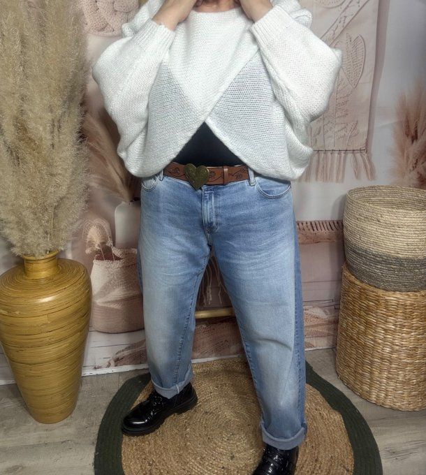 Pull court croisé blanc douceur +++ (du 40 au 52) ou en version "chauffe-épaule" jusqu'au 58/60  