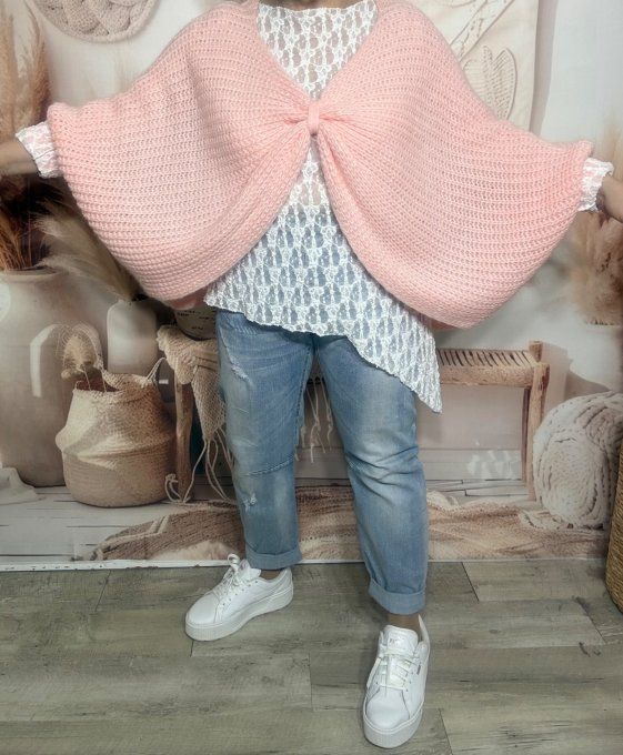 Pull ample façon Papillon manches chauve-souris rose poudré douceur +++ du 42 au 58/60