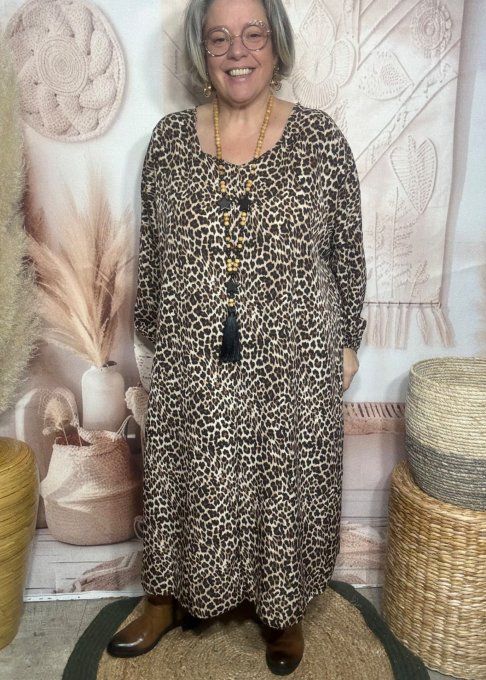 Robe longue oversize Léopard choco noir beige du 42 au 52