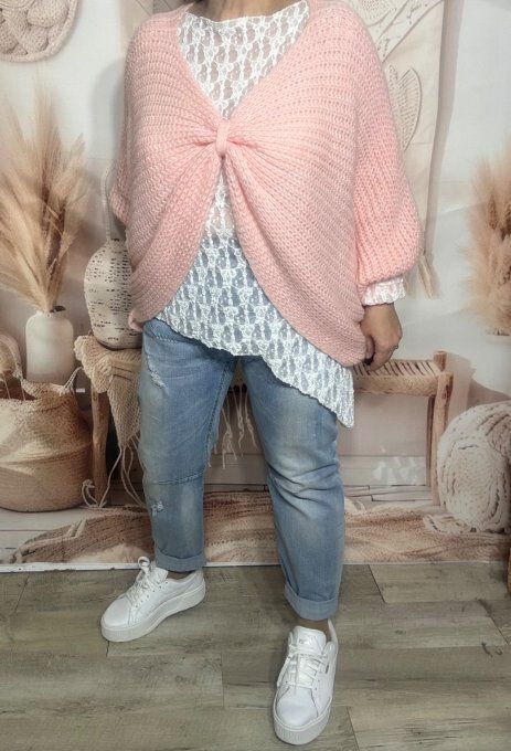Pull ample façon Papillon manches chauve-souris rose poudré douceur +++ du 42 au 58/60