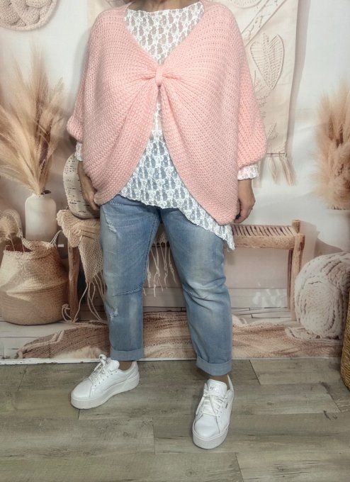Pull ample façon Papillon manches chauve-souris rose poudré douceur +++ du 42 au 58/60