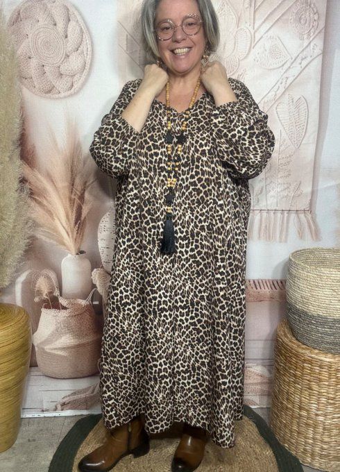 Robe longue oversize Léopard choco noir beige du 42 au 52 