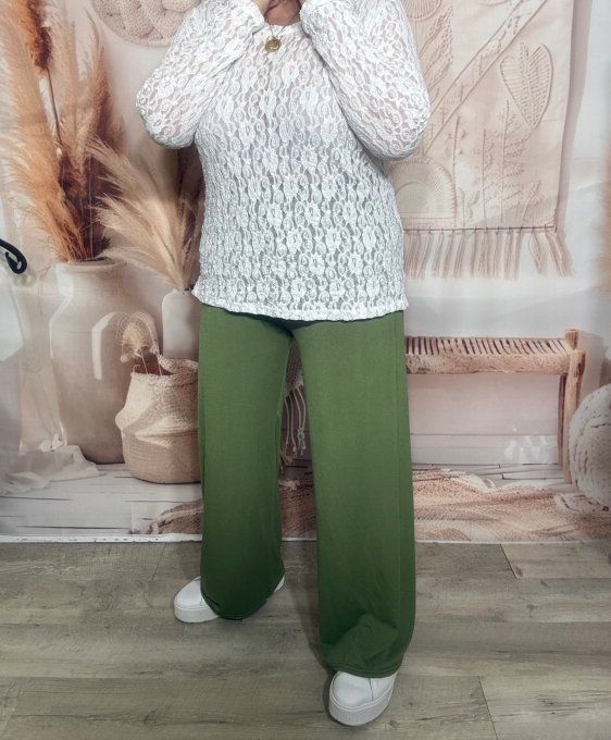 pantalon Palazzo kaki fluide taille élastiquée confort +++ du 40 au 50