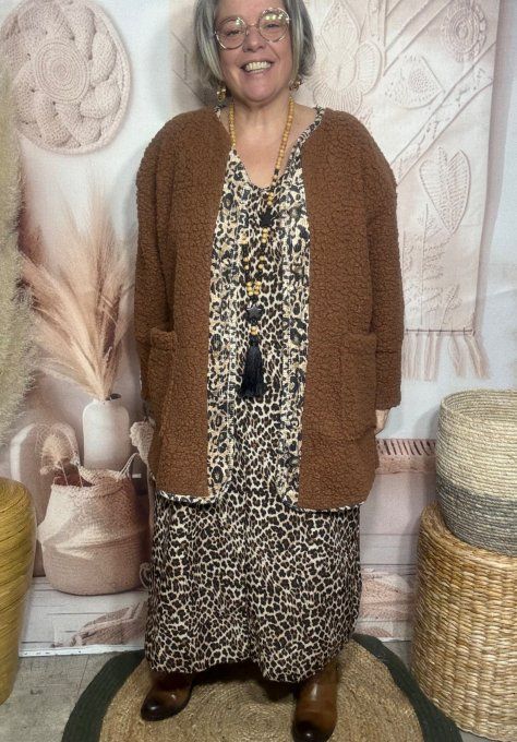 Robe longue oversize Léopard choco noir beige du 42 au 52 