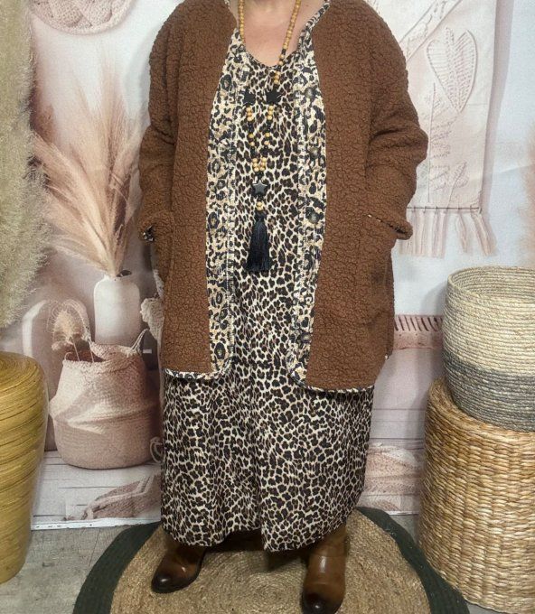 Robe longue oversize Léopard choco noir beige du 42 au 52 
