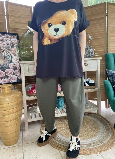 Top ample noir Teddy Bear Ourson malicieux du 38 au 50  