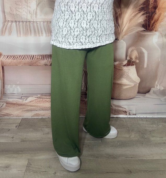 pantalon Palazzo kaki fluide taille élastiquée confort +++ du 40 au 50