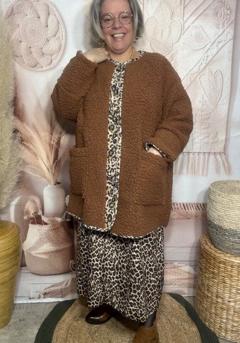 Gilet-veste moumoute Sherpa camel et suédine Léopard du 40 au 52/54 et même +