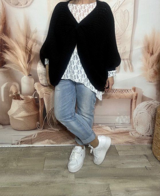 Pull ample façon Papillon manches chauve-souris noir douceur +++ du 42 au 58/60